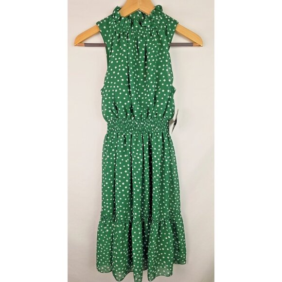 Kate and Lily Dress Women's Size 4 Green Polka Dot Sleeveless High Neck Ruffle - Picture 1 of 13